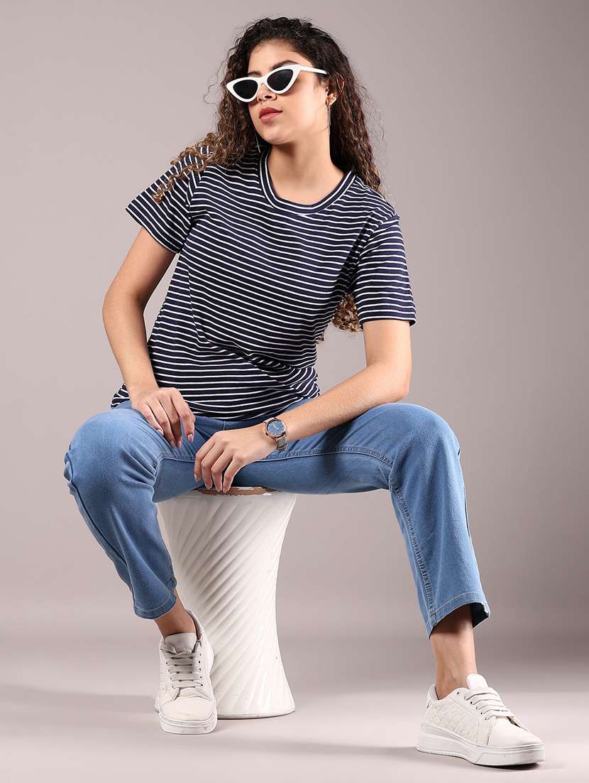 women blue solid high rise straight fit jeans - 21874333 - Standard Image - 5