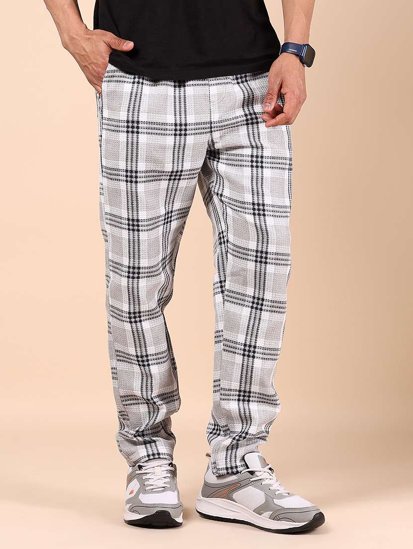 men grey checkered mid rise full length track pant - 21874357 - Zoom Image - 0