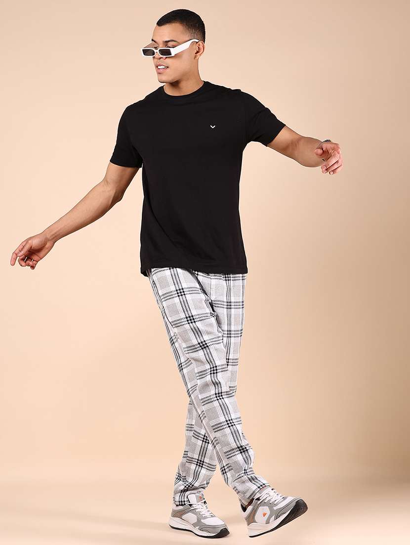 men grey checkered mid rise full length track pant - 21874357 - Standard Image - 5