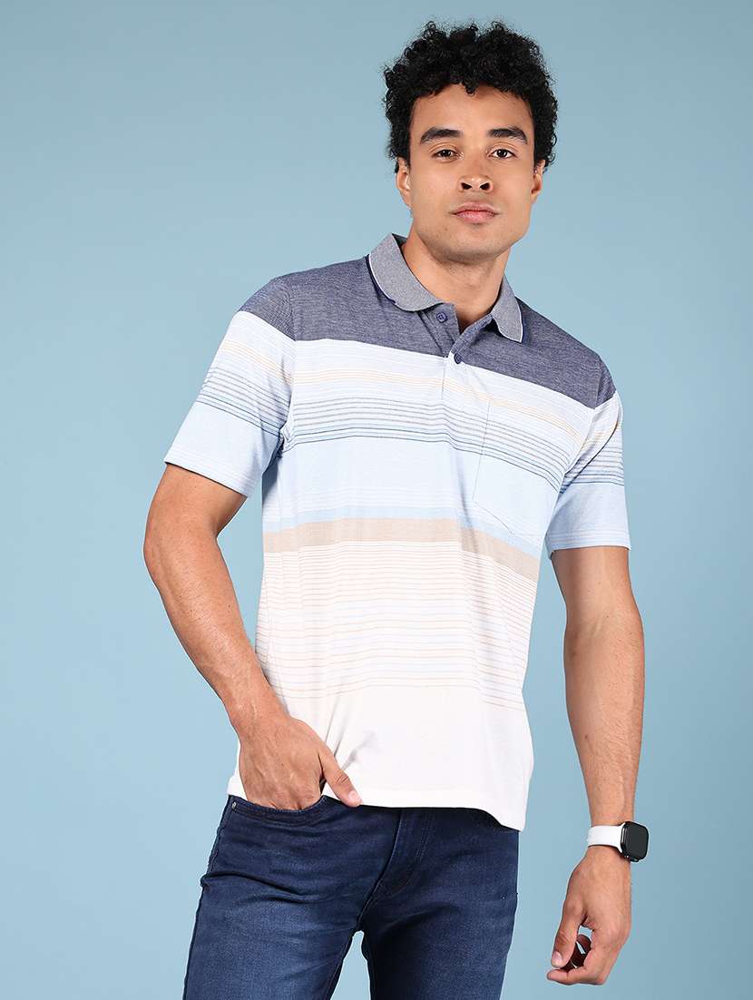men striped short sleeve regular fit polo t-shirt