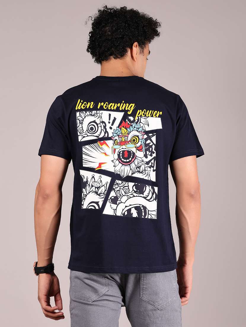 men front & back print round neck regular fit t-shirt