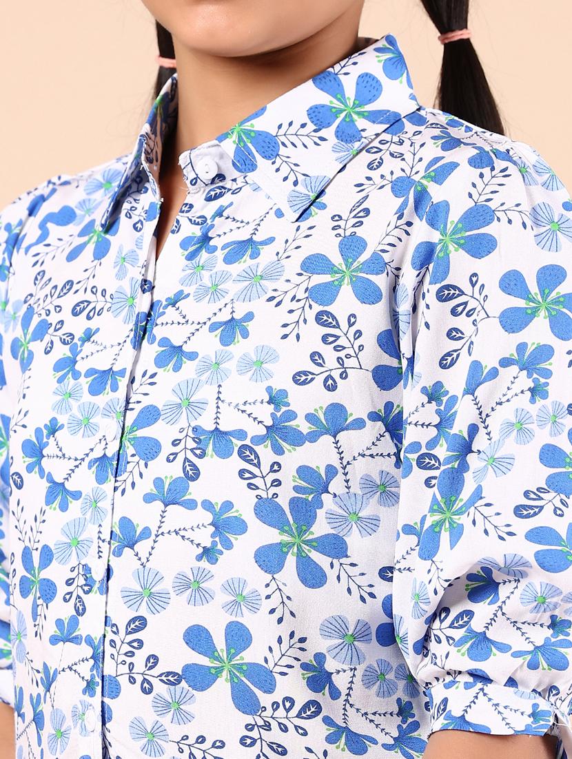 girls blue floral printed short sleeve shirt - 21874421 - Standard Image - 5