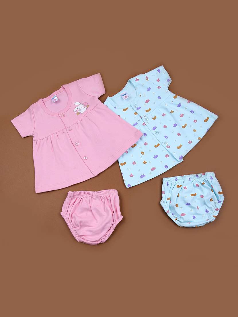 girls pack of 2 printed frock with bloomer set