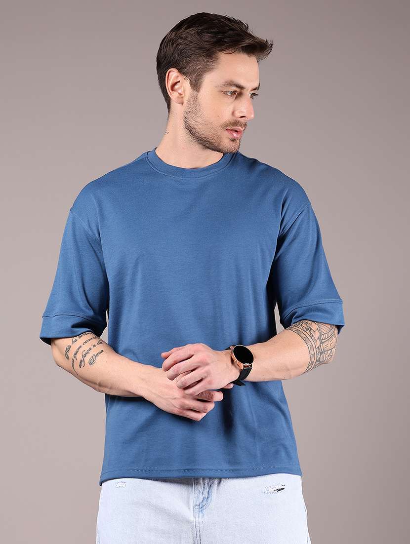 men solid short sleeve loose fit t-shirt