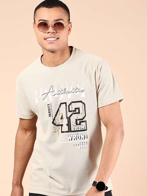 men front print round neck regular fit t-shirt - 21874472 -  Standard Image - 0