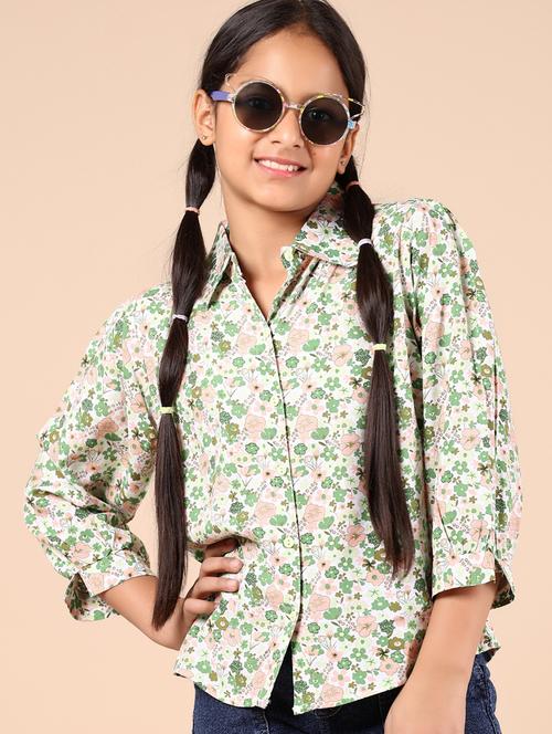 girls green floral printed long sleeve shirt - 21874477 -  Standard Image - 0