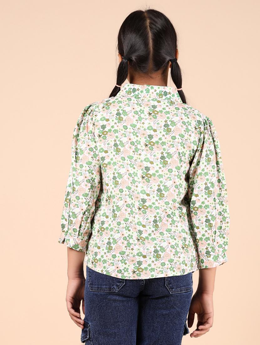 girls green floral printed long sleeve shirt - 21874477 - Standard Image - 3