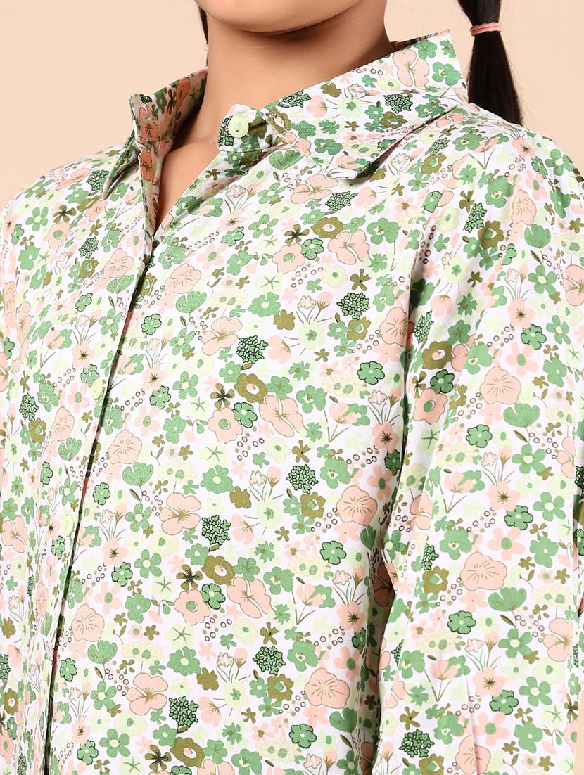 girls green floral printed long sleeve shirt - 21874477 - Standard Image - 5