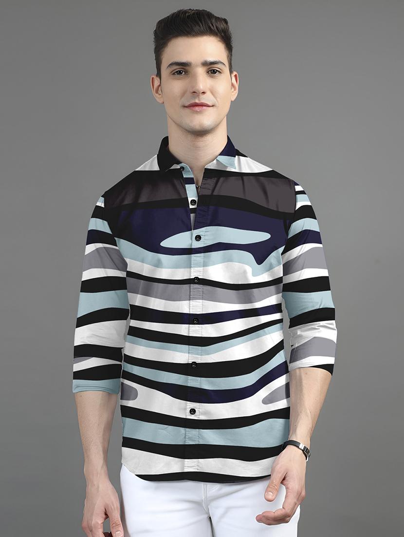 men printed long sleeves casual shirt