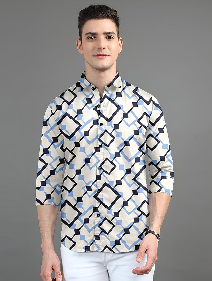 men printed long sleeves casual shirt