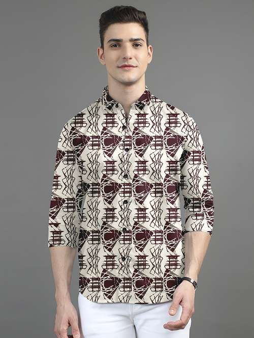 men printed long sleeves casual shirt - 21874560 - Standard Image - 0