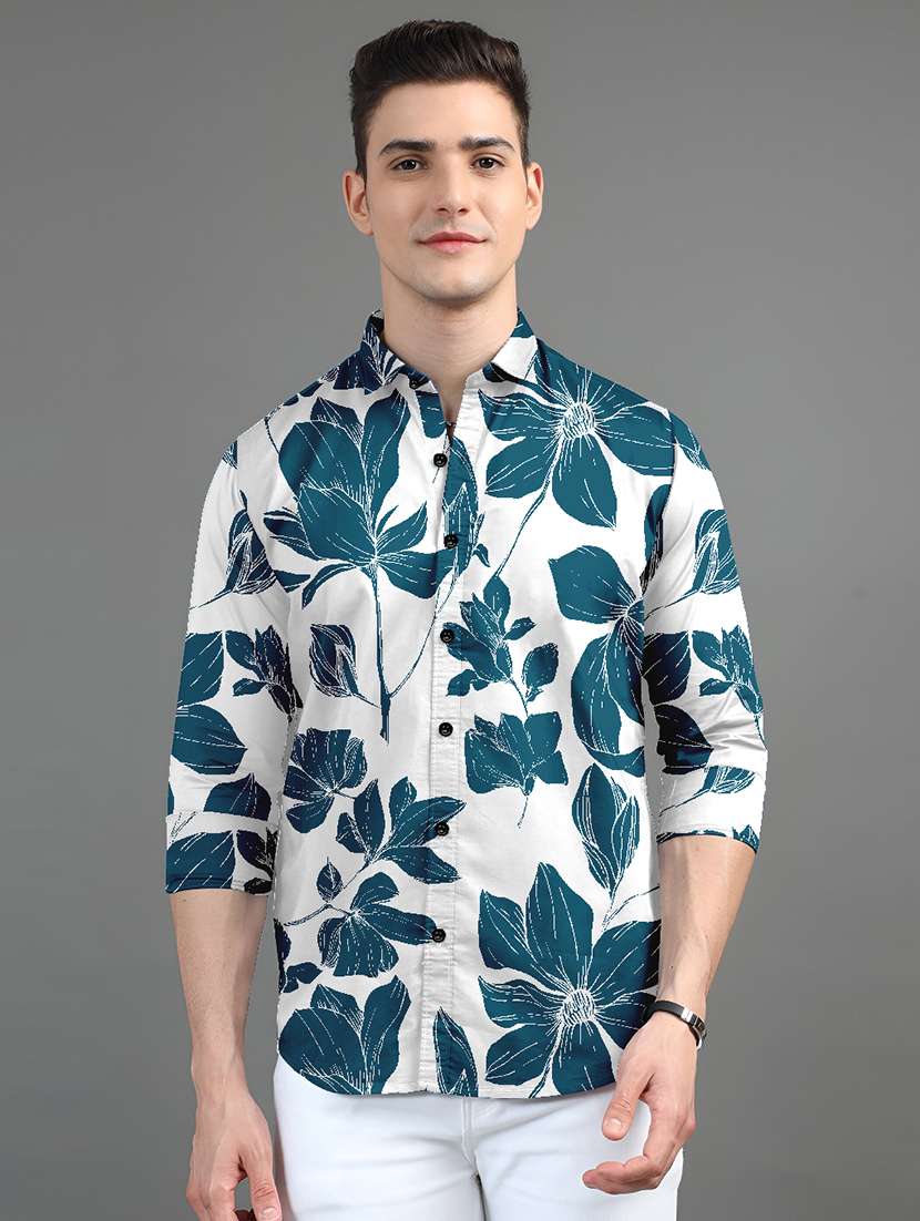 men floral short sleeve regular fit casual shirt