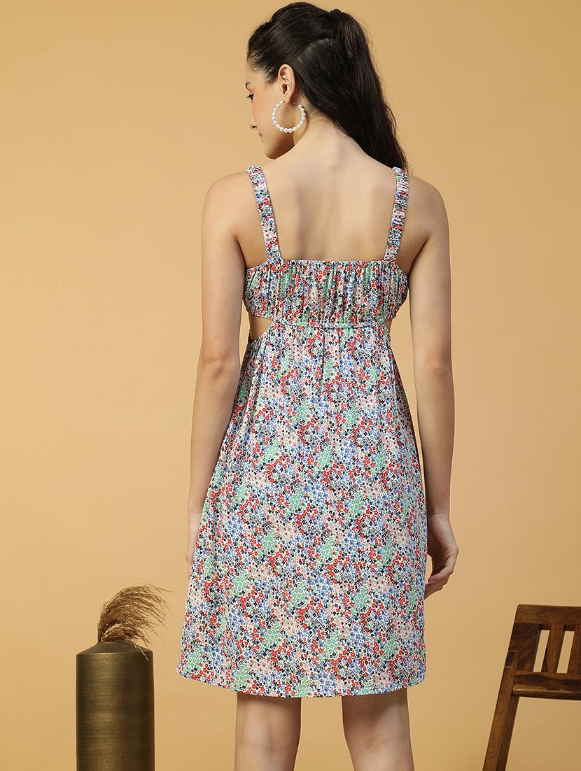 women printed shoulder strap a-line dress - 21874593 - Standard Image - 3