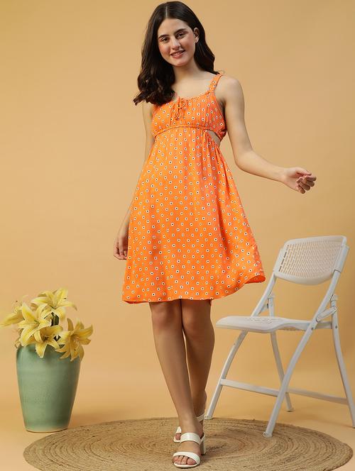 women printed shoulder strap a-line dress - 21874594 - Standard Image - 0