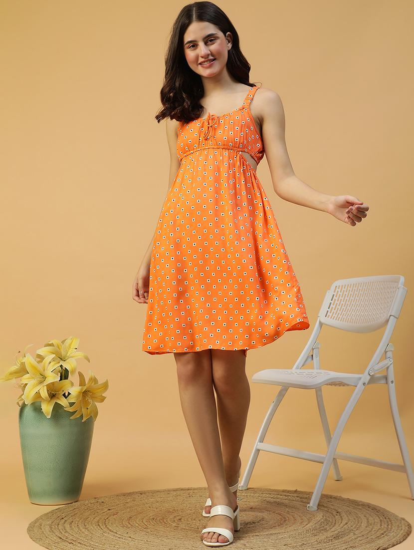 women printed shoulder strap a-line dress - 21874594 - Zoom Image - 0