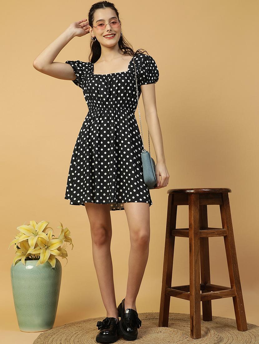 women polka doted puff sleeves a-line dress - 21874596 - Zoom Image - 0