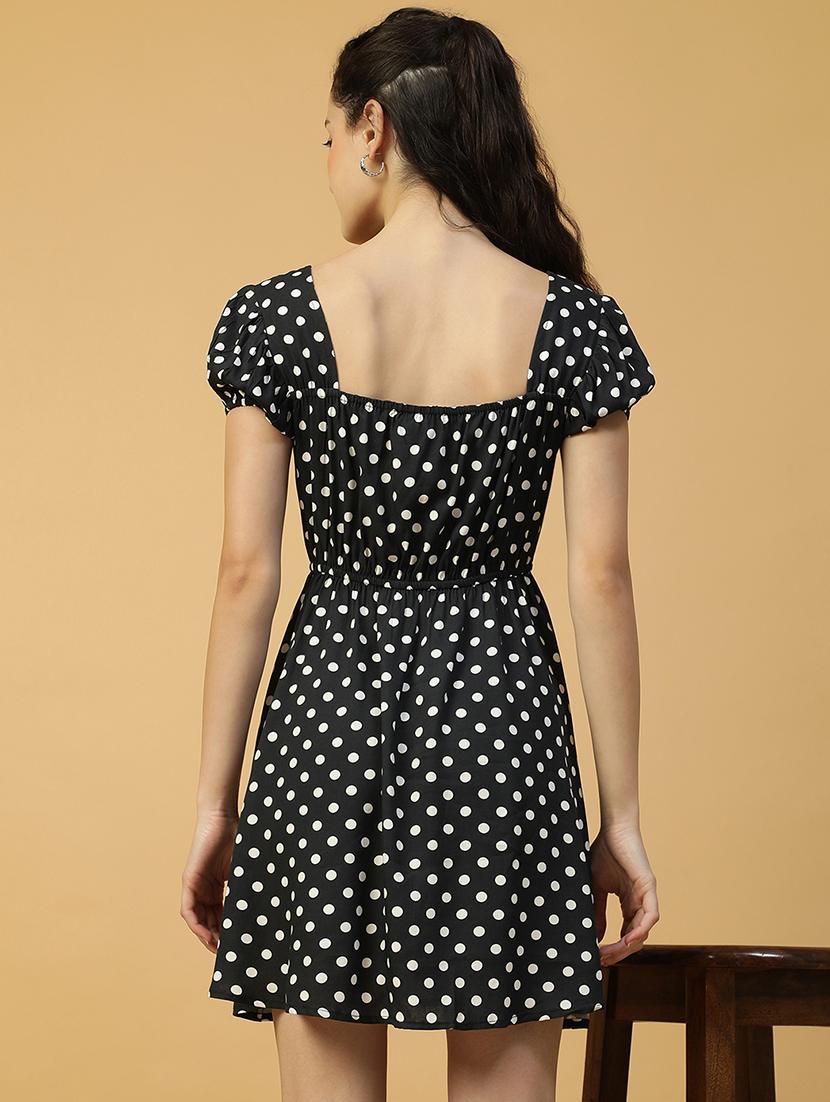 women polka doted puff sleeves a-line dress - 21874596 - Standard Image - 3