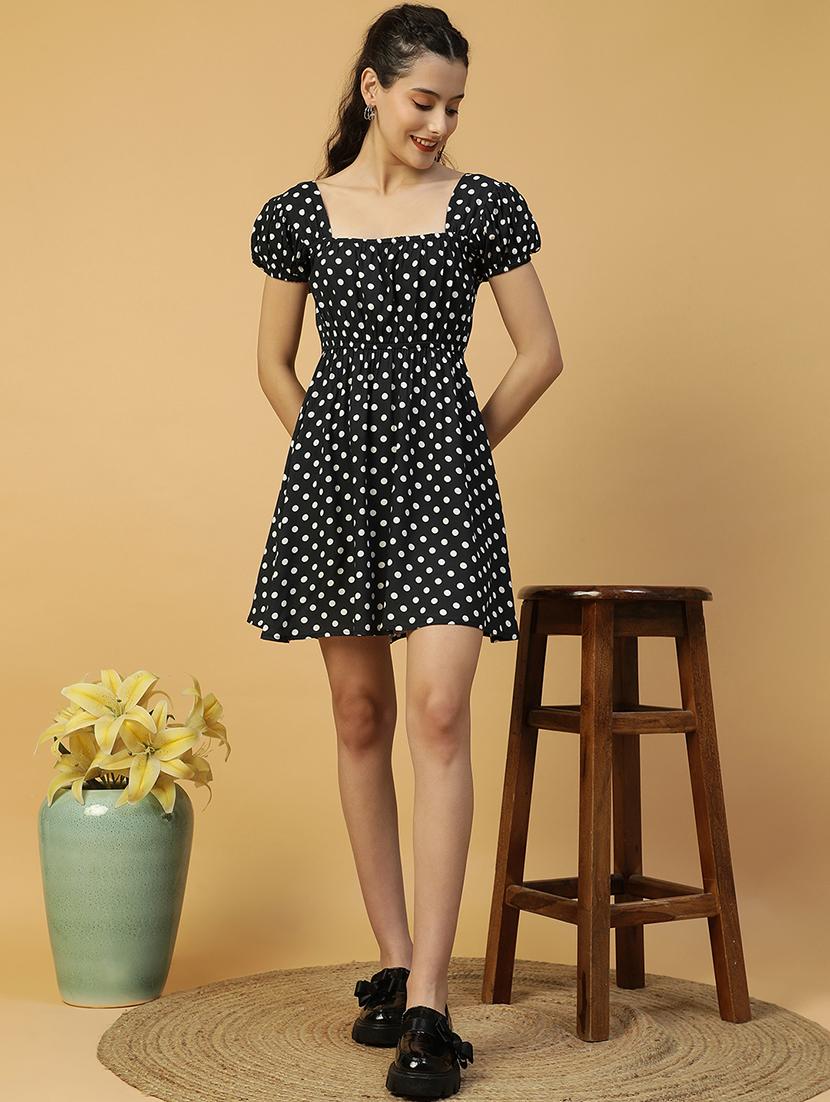 women polka doted puff sleeves a-line dress - 21874596 - Standard Image - 5