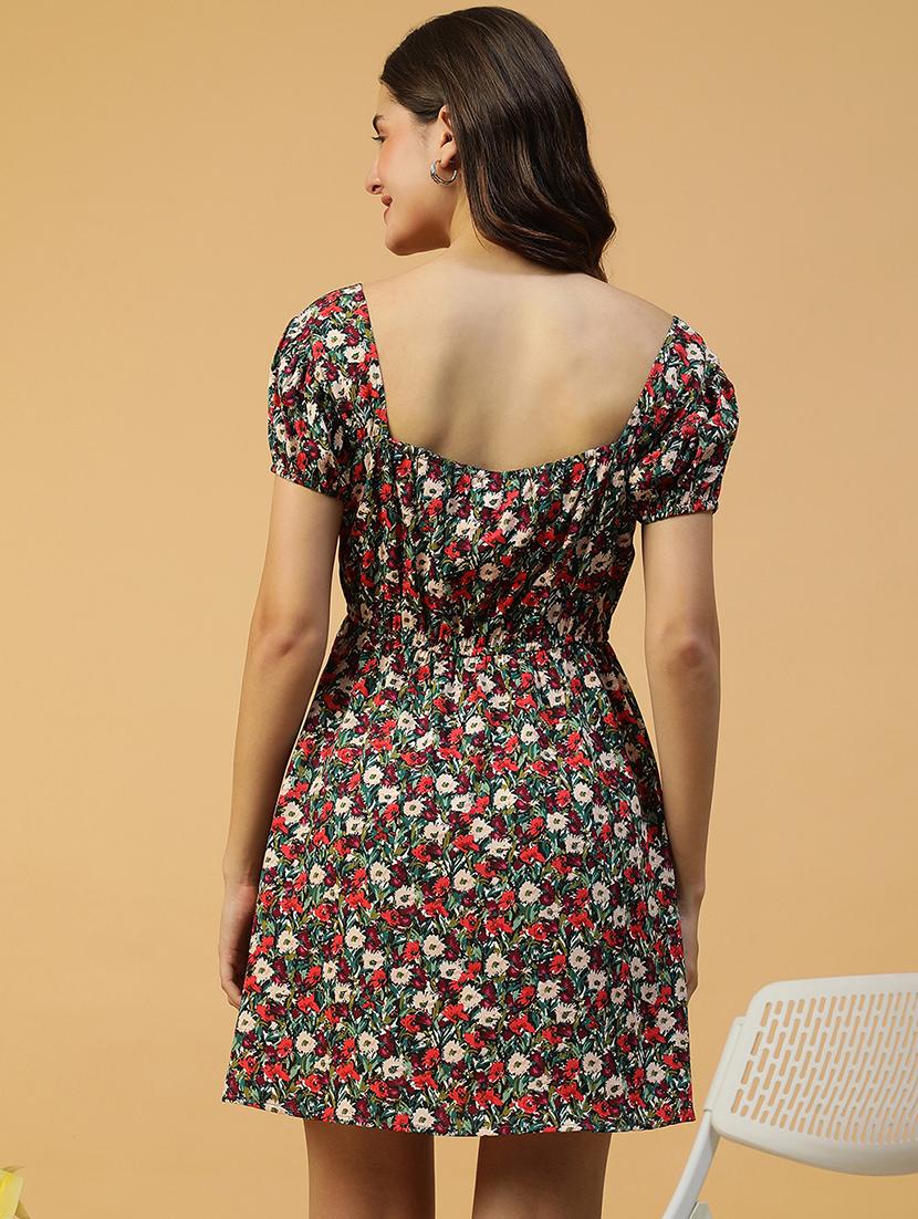women floral print puff sleeves a-line dress - 21874597 - Standard Image - 3