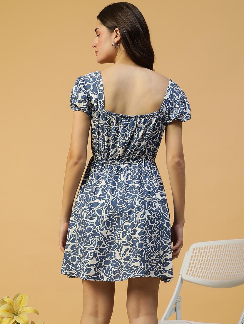 women floral print puff sleeves a-line dress - 21874599 - Standard Image - 3