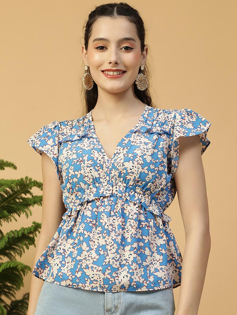 women floral print flute sleeves peplum top - 21874601 - Zoom Image - 0