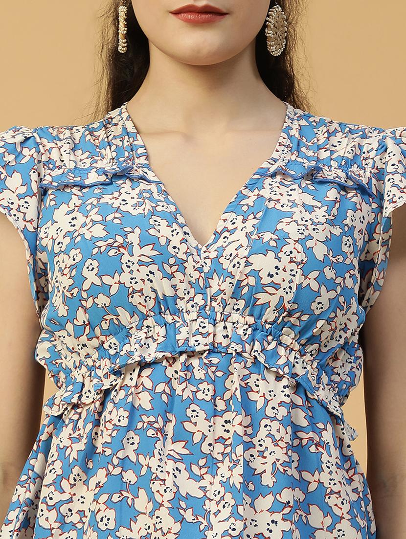 women floral print flute sleeves peplum top - 21874601 - Standard Image - 3