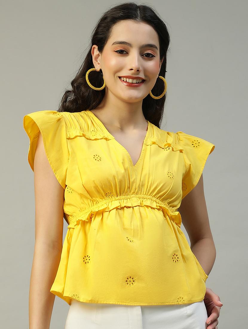 women flute sleeevs schiflli peplum top - 21874602 -  Zoom Image - 0