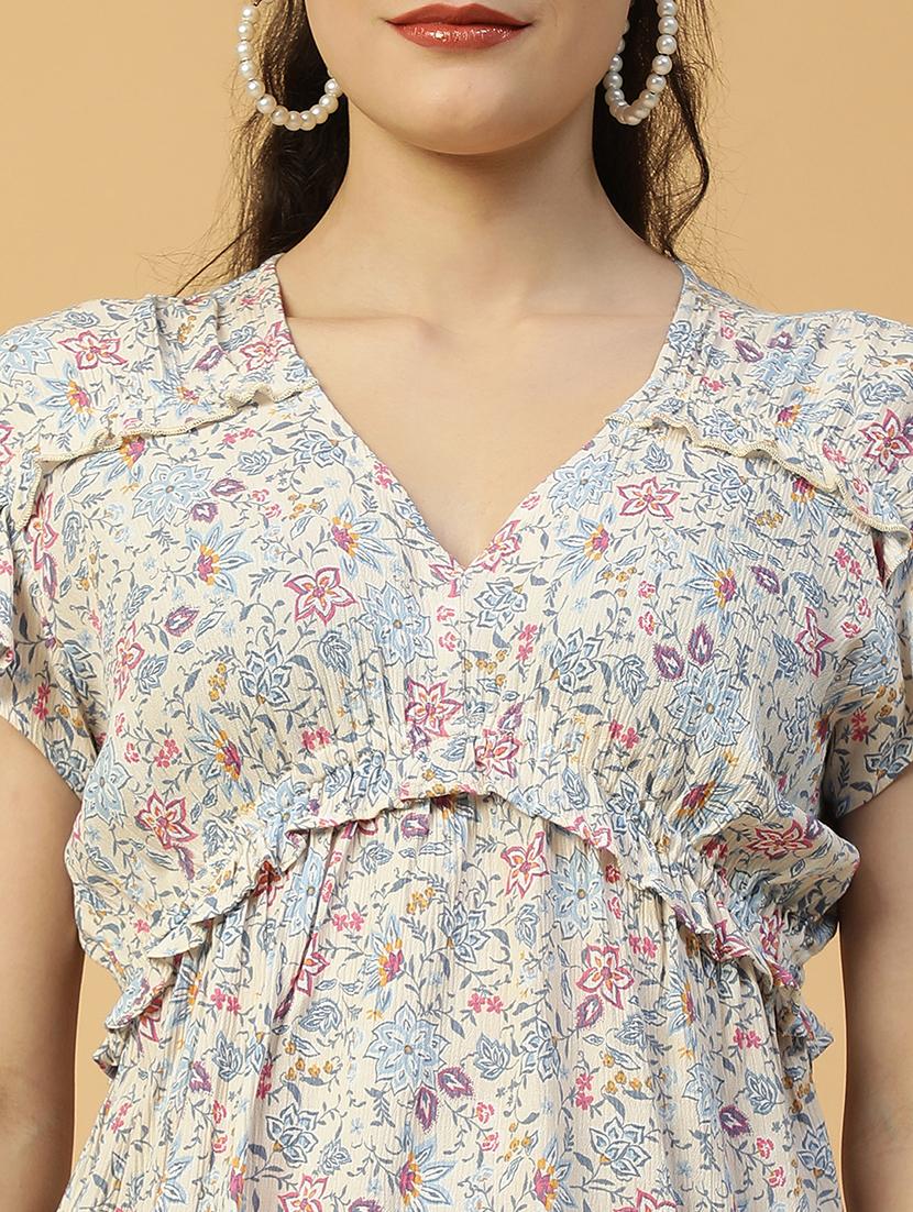 women floral print flute sleeves peplum top - 21874603 - Standard Image - 3