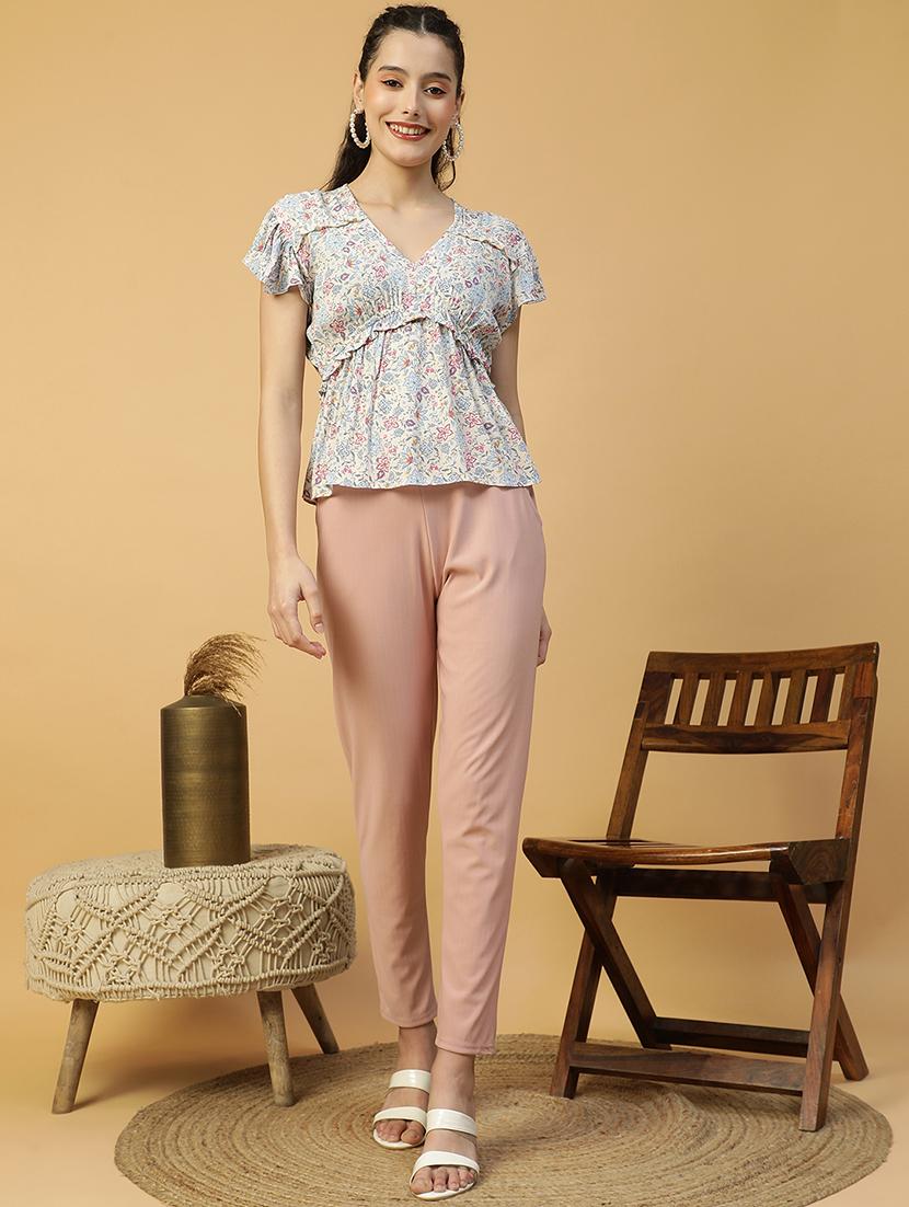 women floral print flute sleeves peplum top - 21874603 - Standard Image - 5