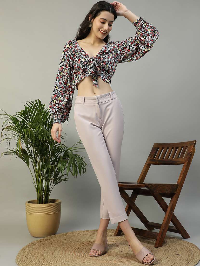 women floral print puff sleeves crop top - 21874605 -  Standard Image - 5