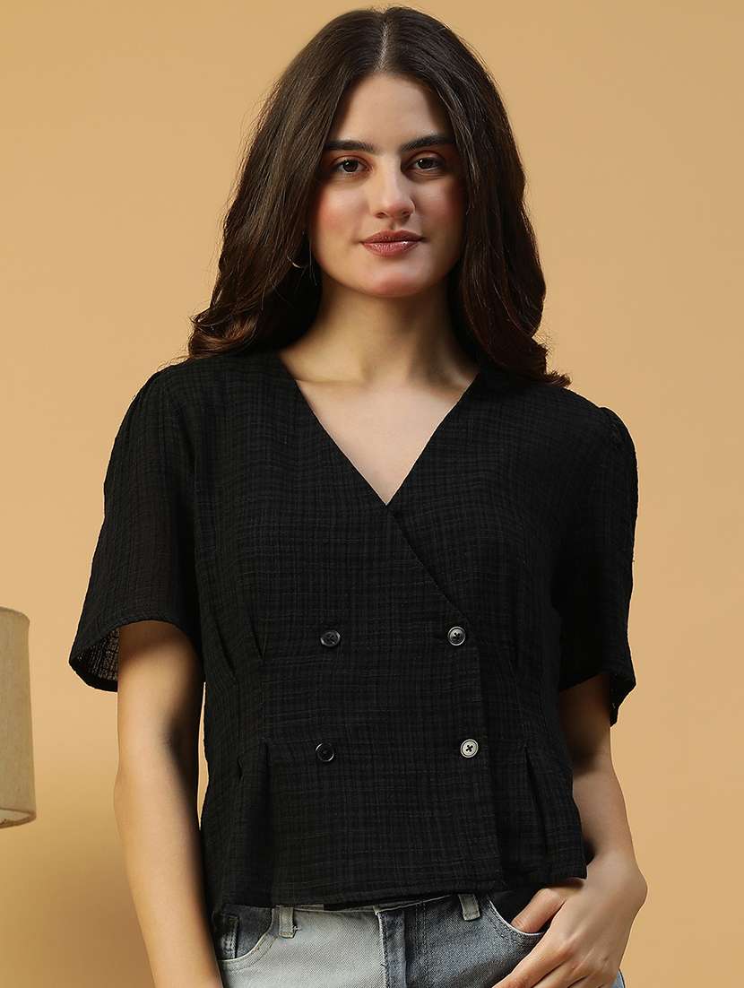 women self designed short sleeves wrap top