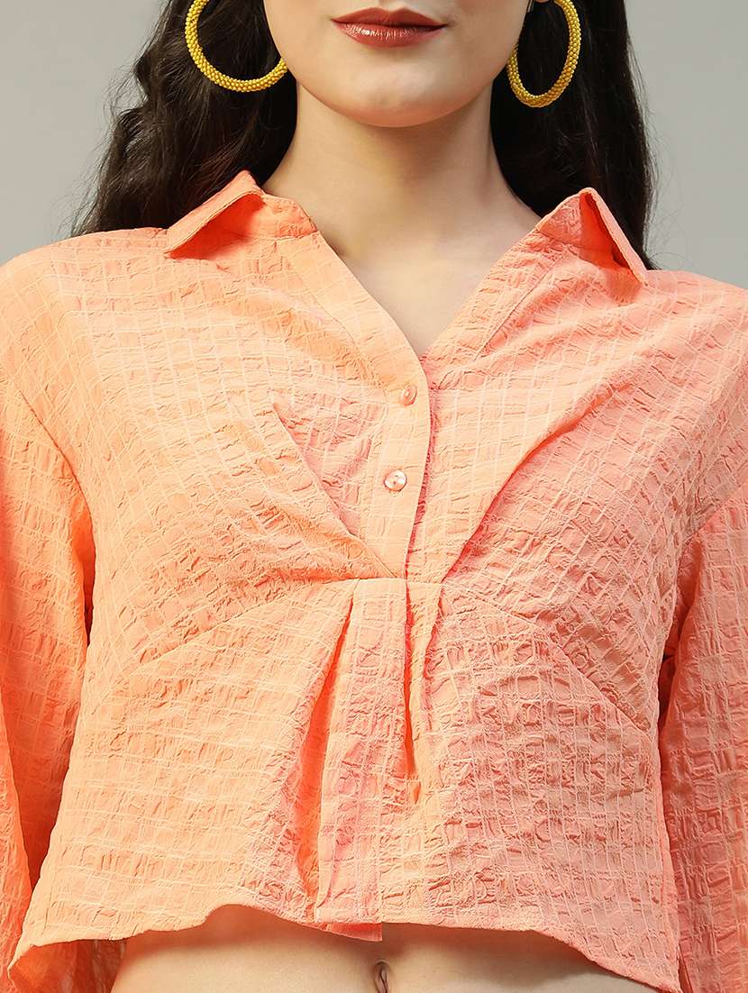 women self designed collared crop shirt - 21874612 - Standard Image - 3