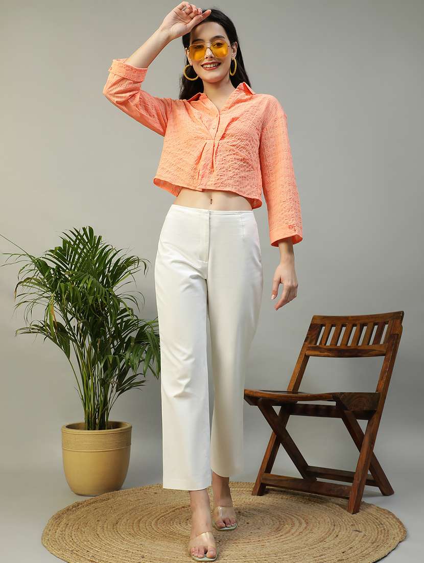 women self designed collared crop shirt - 21874612 - Standard Image - 5