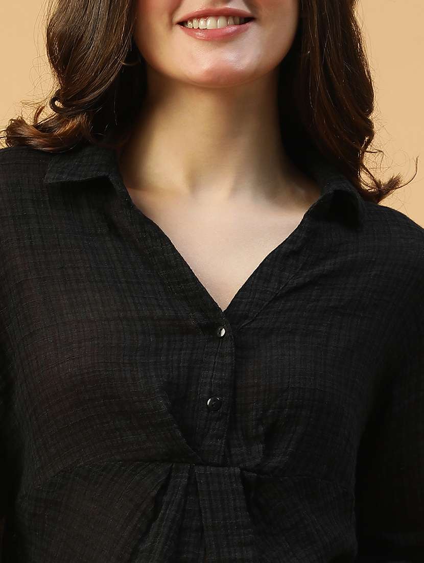 women solid long sleeves crop shirt - 21874613 -  Standard Image - 3