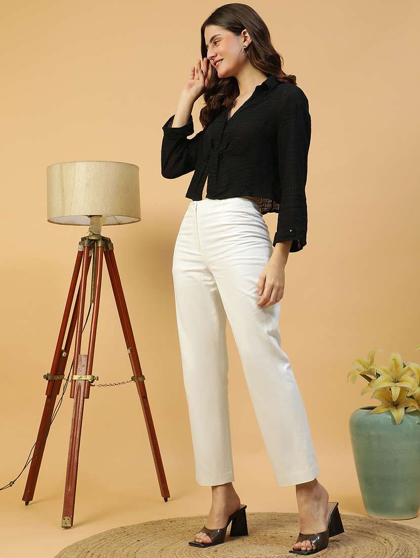 women solid long sleeves crop shirt - 21874613 -  Standard Image - 5