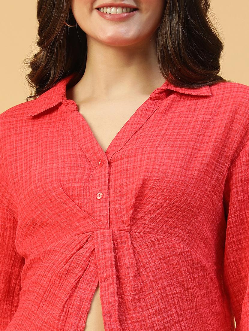 women solid long sleeves crop shirt - 21874614 - Standard Image - 3