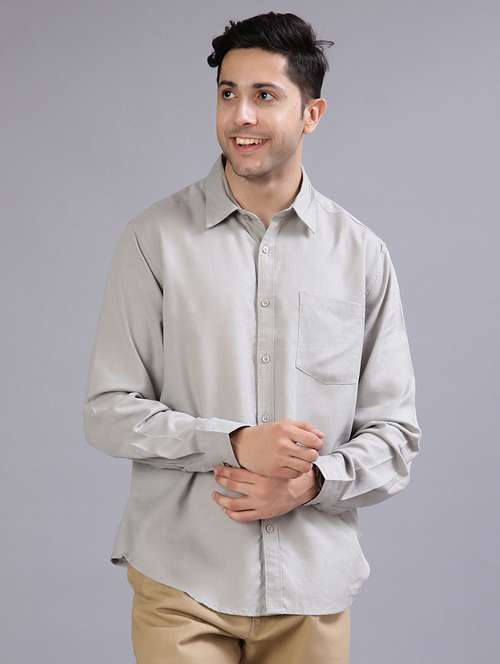 men solid collared long sleeve casual shirt - 21874667 - Standard Image - 0