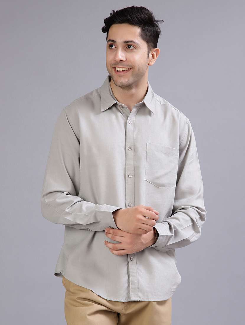 men solid collared long sleeve casual shirt - 21874667 - Zoom Image - 0