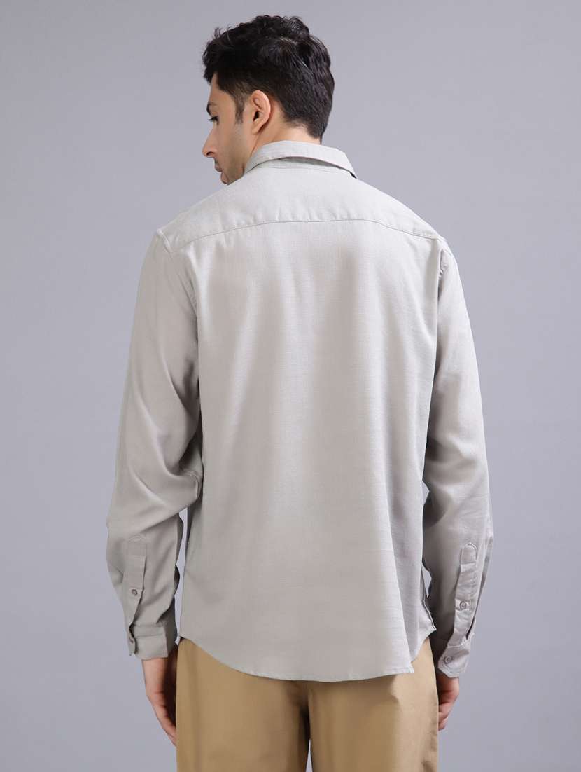 men solid collared long sleeve casual shirt - 21874667 - Standard Image - 3