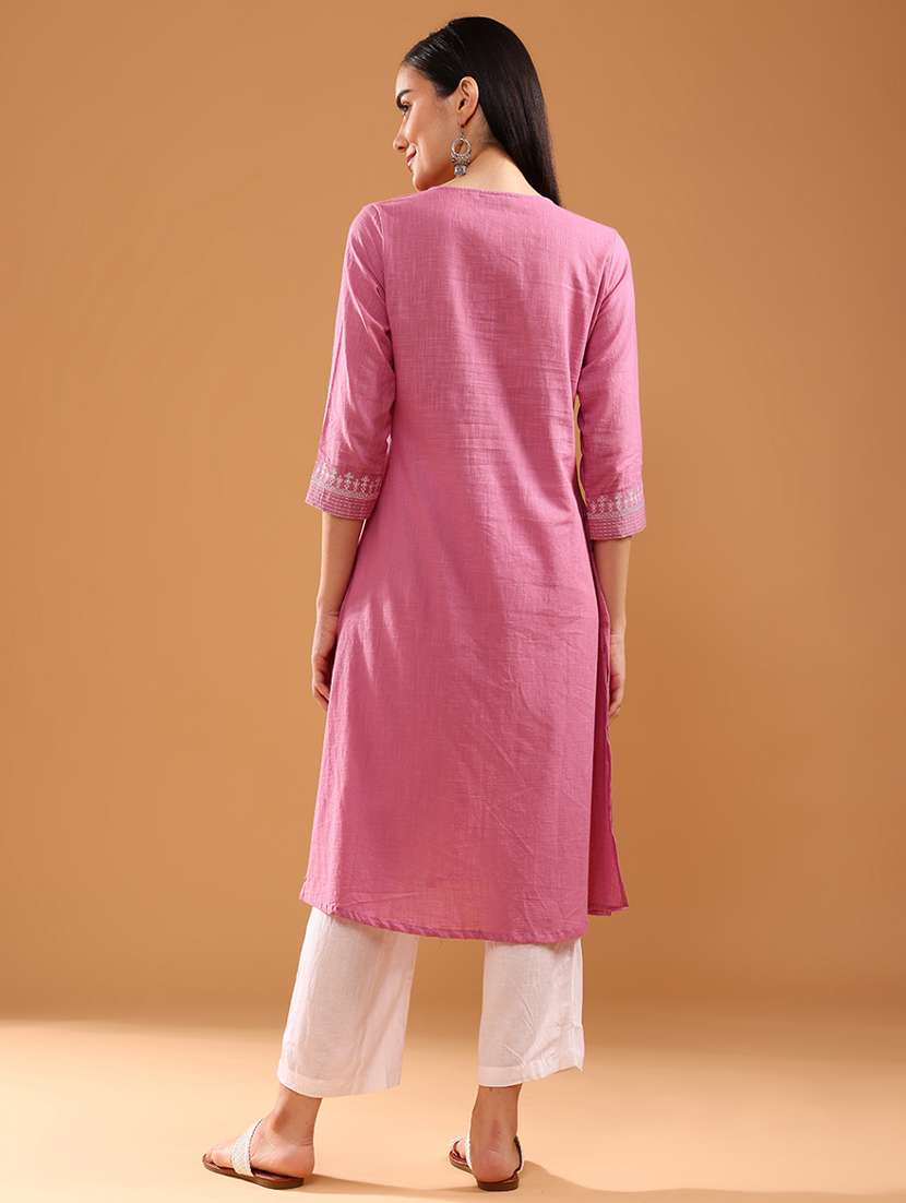women three quarter sleeve straight kurta - 21874717 -  Standard Image - 3