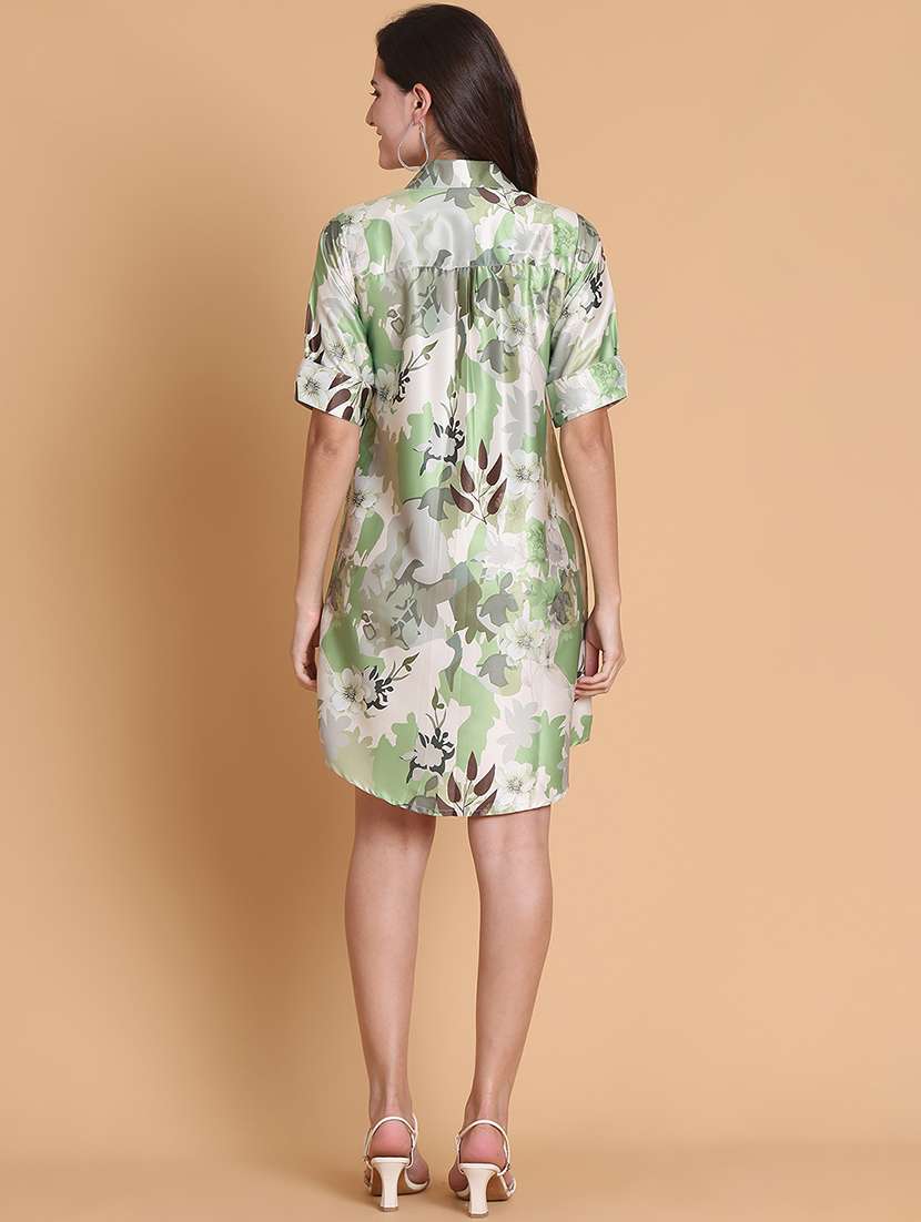 women printed roll-up sleeves high low dress - 21874750 -  Standard Image - 3