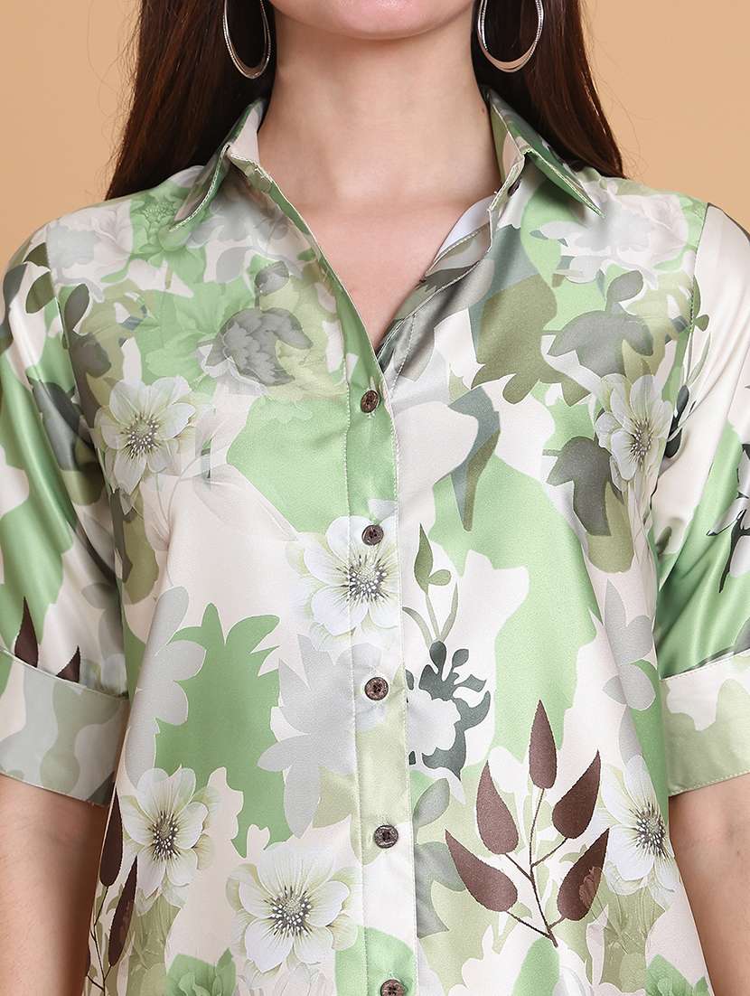 women printed roll-up sleeves high low dress - 21874750 -  Standard Image - 5