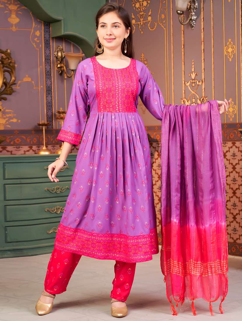 girls three quarter sleeve kurta pant with dupatta set - 21874793 - Zoom Image - 0