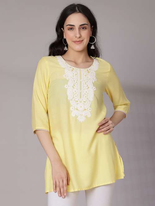 women embroidered three quarter sleeve kurti - 21880838 -  Standard Image - 0