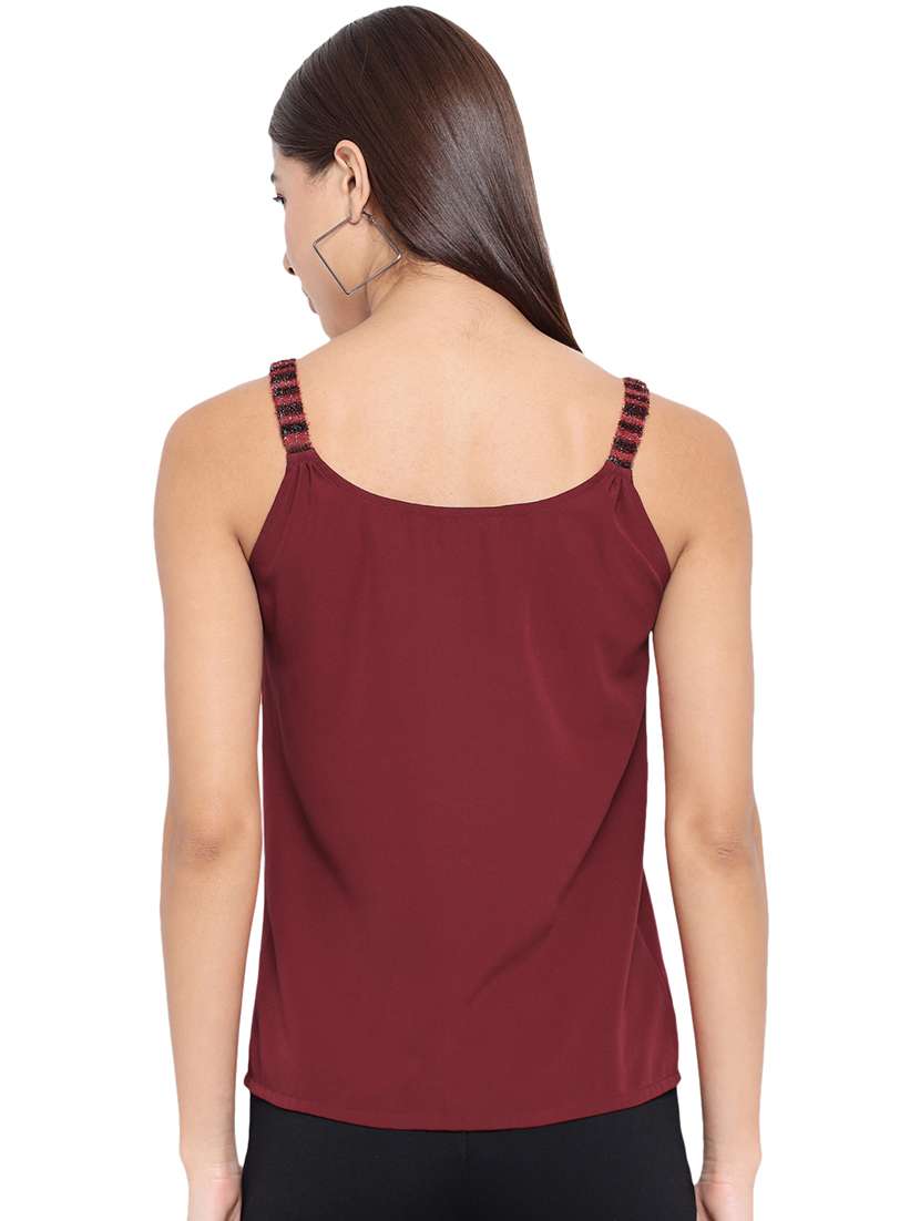 women solid shoulder strap regular top - 21880861 -  Standard Image - 3