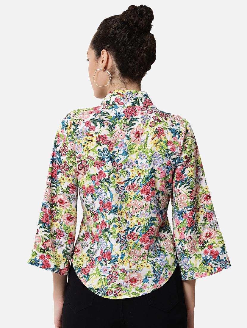 women floral print lapel neck shirt style top - 21880883 - Standard Image - 3