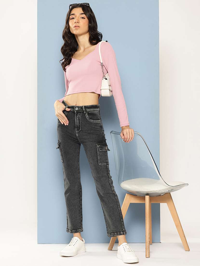 women solid mid rise denim cargo - 21880956 -  Standard Image - 3