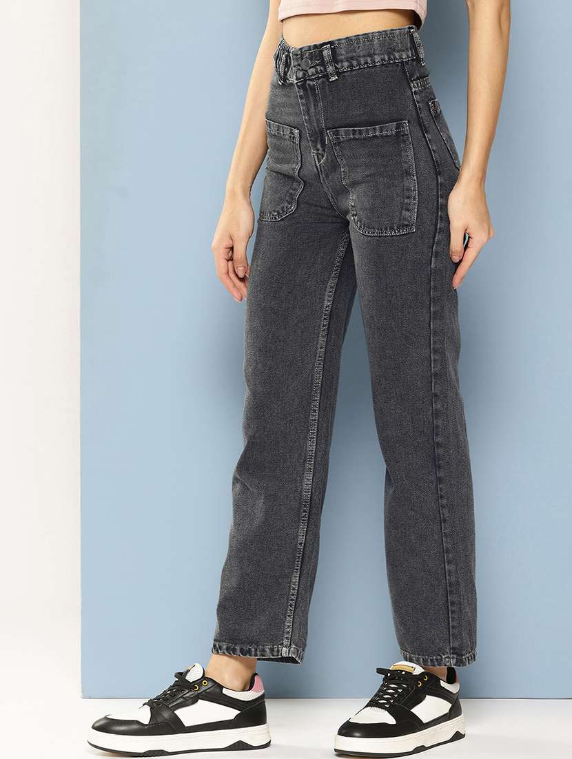Women Solid High Rise Straight Fit Jean