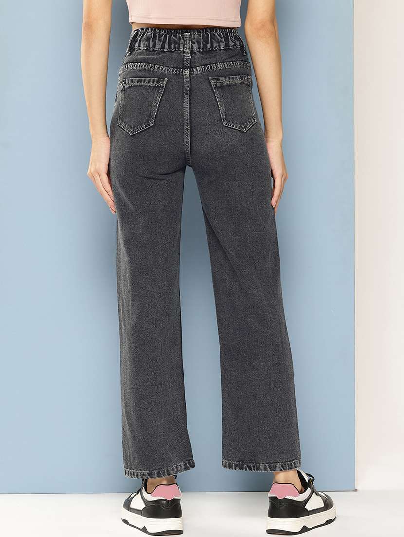 Women Solid High Rise Straight Fit Jean