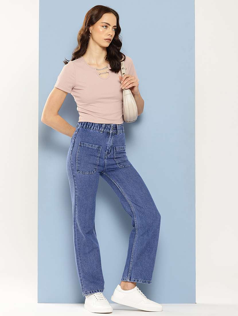 women solid high rise straight fit jean - 21880961 - Standard Image - 3